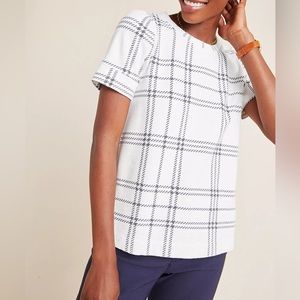 Anthropologie Sz M Plaid Print Puff Sleeve Top by t.la EUC
